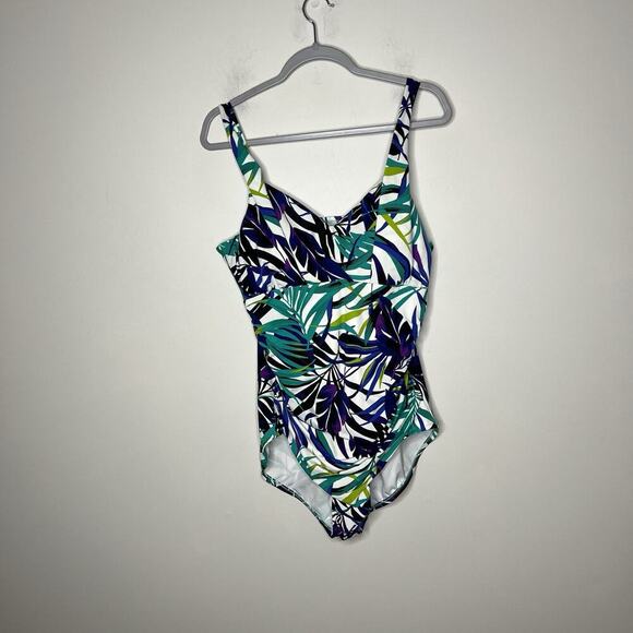 trimshaper Other - Trimshaper One Piece Swimsuit Womens 12 Floral Leaves Slimming Built In Cups